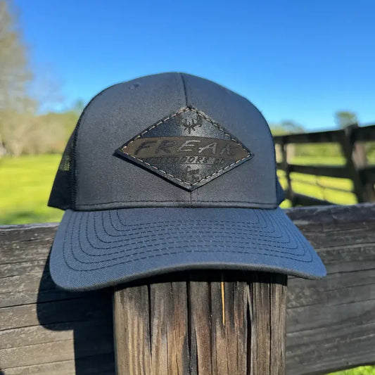 Freak Outdoors Diamond Black Leather Patch Snapback Hat