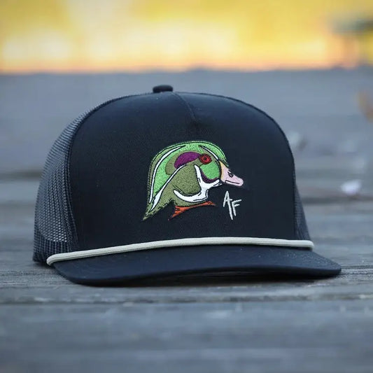 American Fetcher Wood Duck Head Rope Snapback Hat