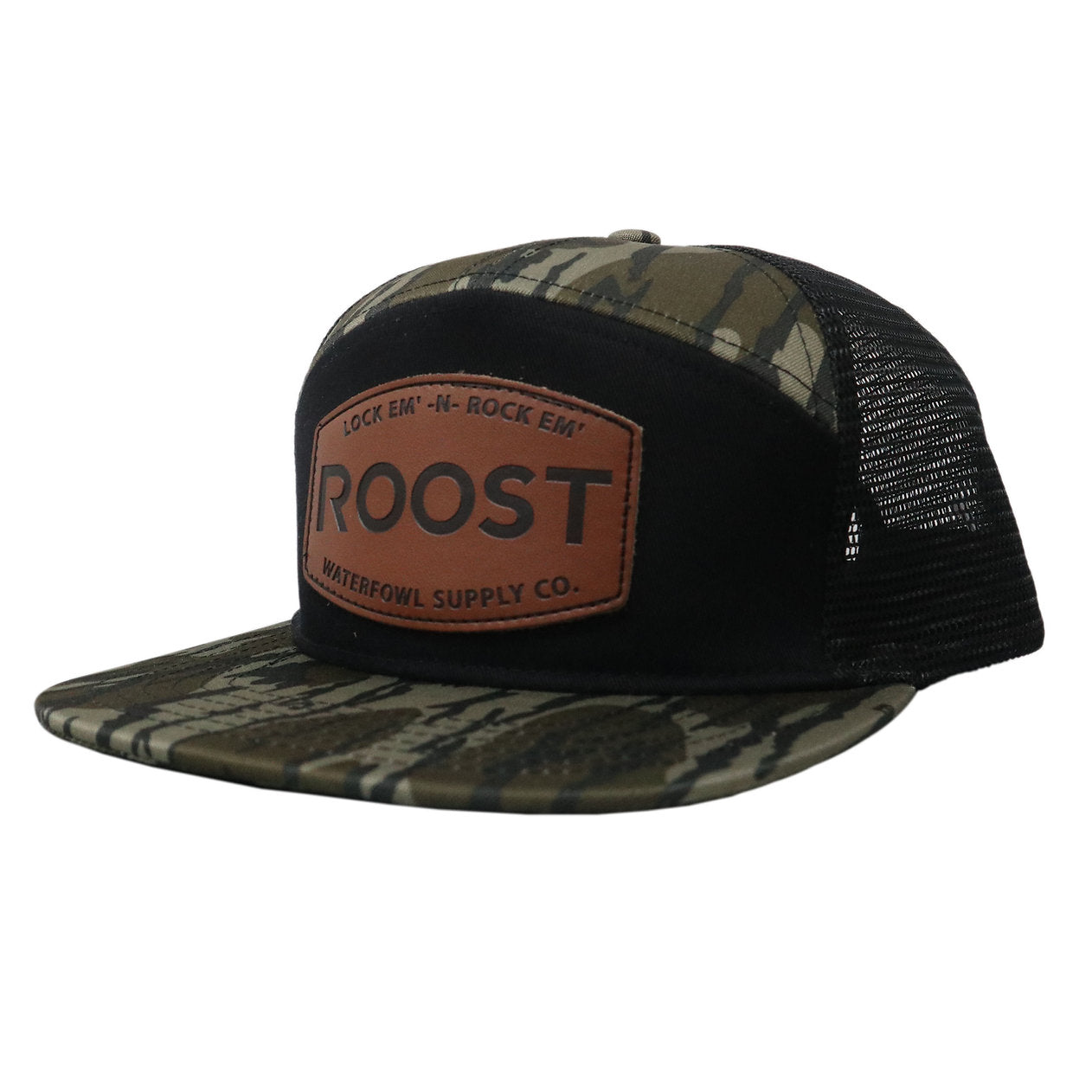 Roost Leather Patch 7 Panel Snapback Hat