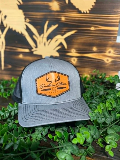 Southern Culture Antlers & Bullet Dark Leather Patch Snapback Hat