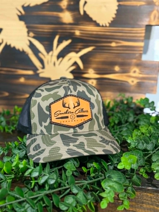 Southern Culture Bullet & Antlers Light Leather Patch Snapback Hat
