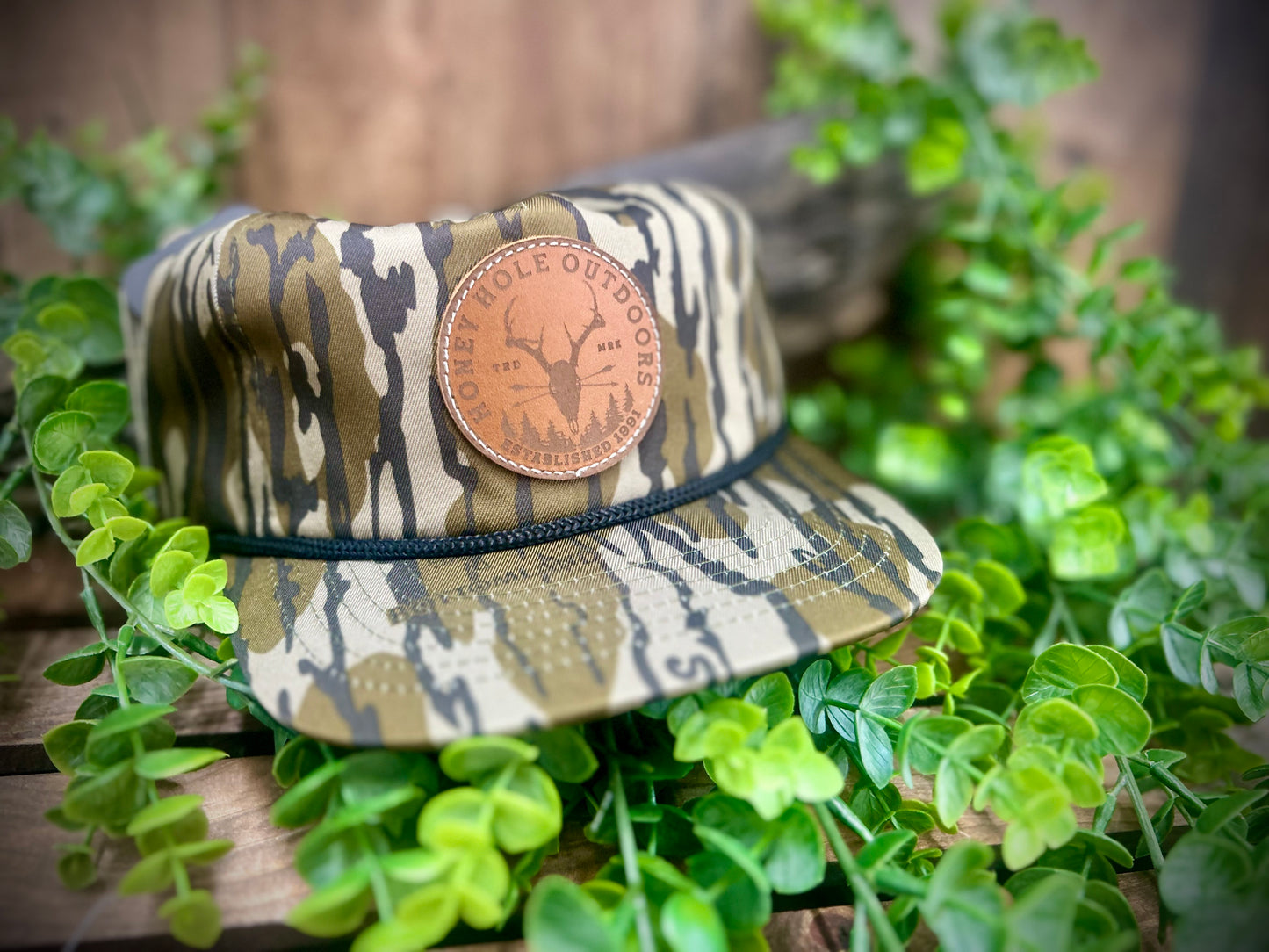 Honey Hole Outdoors Laidback Leather patch Rope Hat