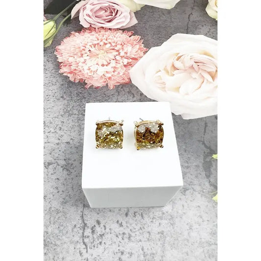 Cushion Cut Glitter Epoxy Stud Earrings