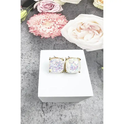 Cushion Cut Glitter Epoxy Stud Earrings