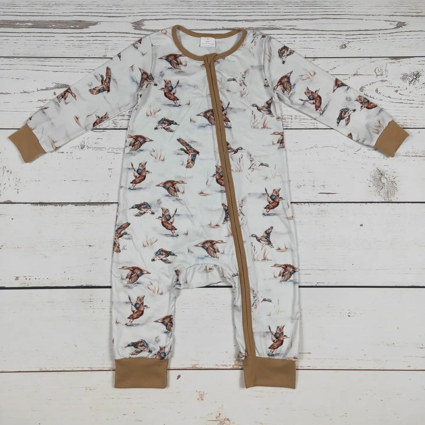 Baby Boy White Duck Zipper Romper