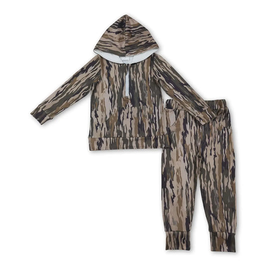 Hunting Kids Unisex Camo Zip Hoodie Pants Set