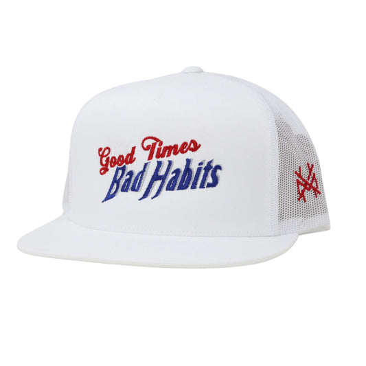 Mad Hatter Good Times Bad Habits Trucker Flat Bill Snapback Hat