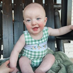 Baby Boys Green Checkered Duck Sleeveless Romper