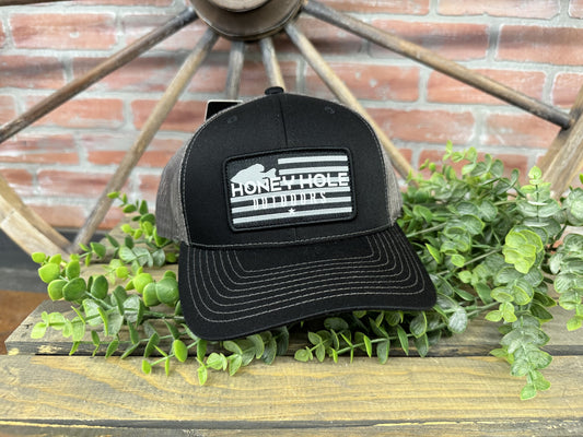 Honey Hole Outdoors Grey Flag Patch Snapback Hat