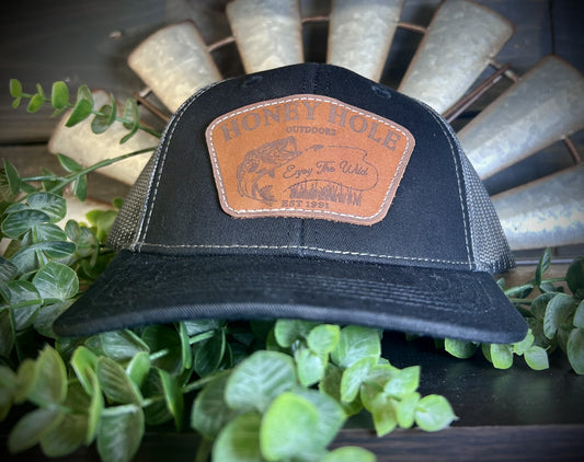 Honey Hole Outdoors Youth Bass Bite Leather Patch Snapback Hat