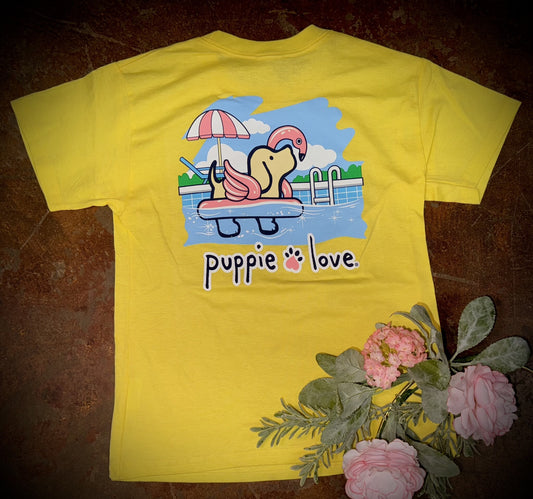 Puppie Love Youth Girls Flamingo Float Pup S/S TEE Shirt