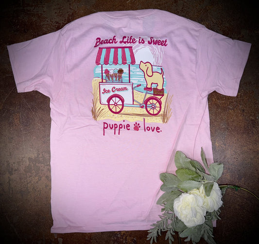 Puppie Love Youth Girls Beach Life is Sweet Pup S/S TEE Shirt