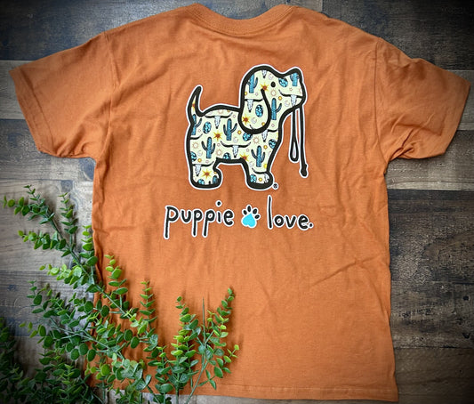 Puppie Love Youth Girls Longhorn Pattern Pup S/S TEE Shirt