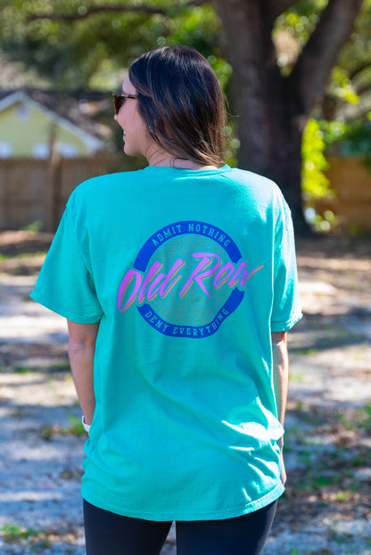 Old Row Outdoors Women's Island Green Circle Logo W Blue/Pink Pocket S/S TEE Shirt