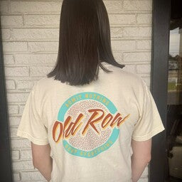Old Row Outdoors Women's Circle Logo Pocket Ivory w Seafoam/Orange S/S TEE Shirt