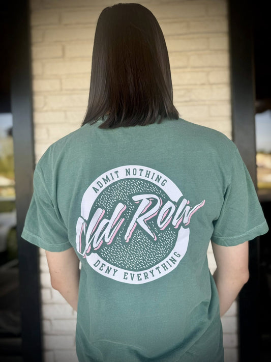Old Row Outdoors Women's Light Green Circle Logo W Light Sage/Pink Pocket S/S TEE Shirt