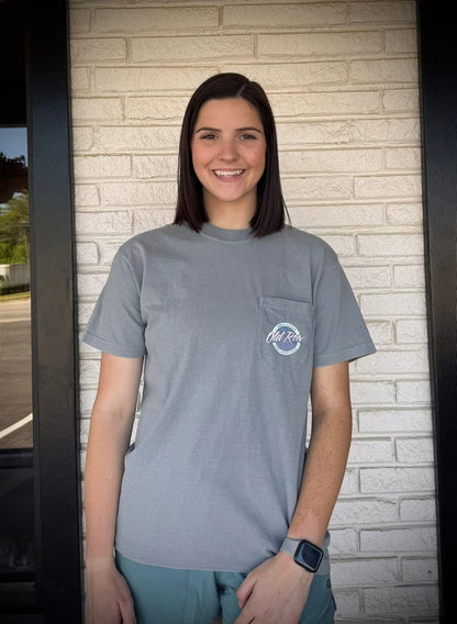 Old Row Outdoors Women's Grey Circle Logo W Mint/Pink Pocket S/S TEE Shirt