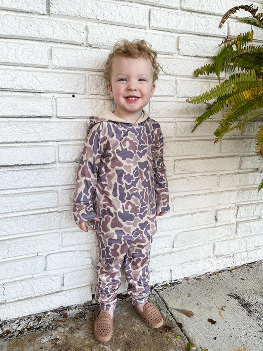 Old School Camo Hunting Baby/Youth Hooded Outfit Set