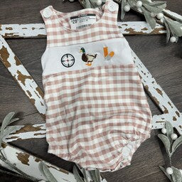 Baby Boys Orange Checkered Duck Sleeveless Romper