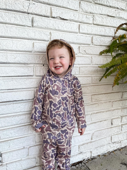 Old School Camo Hunting Baby/Youth Hooded Outfit Set