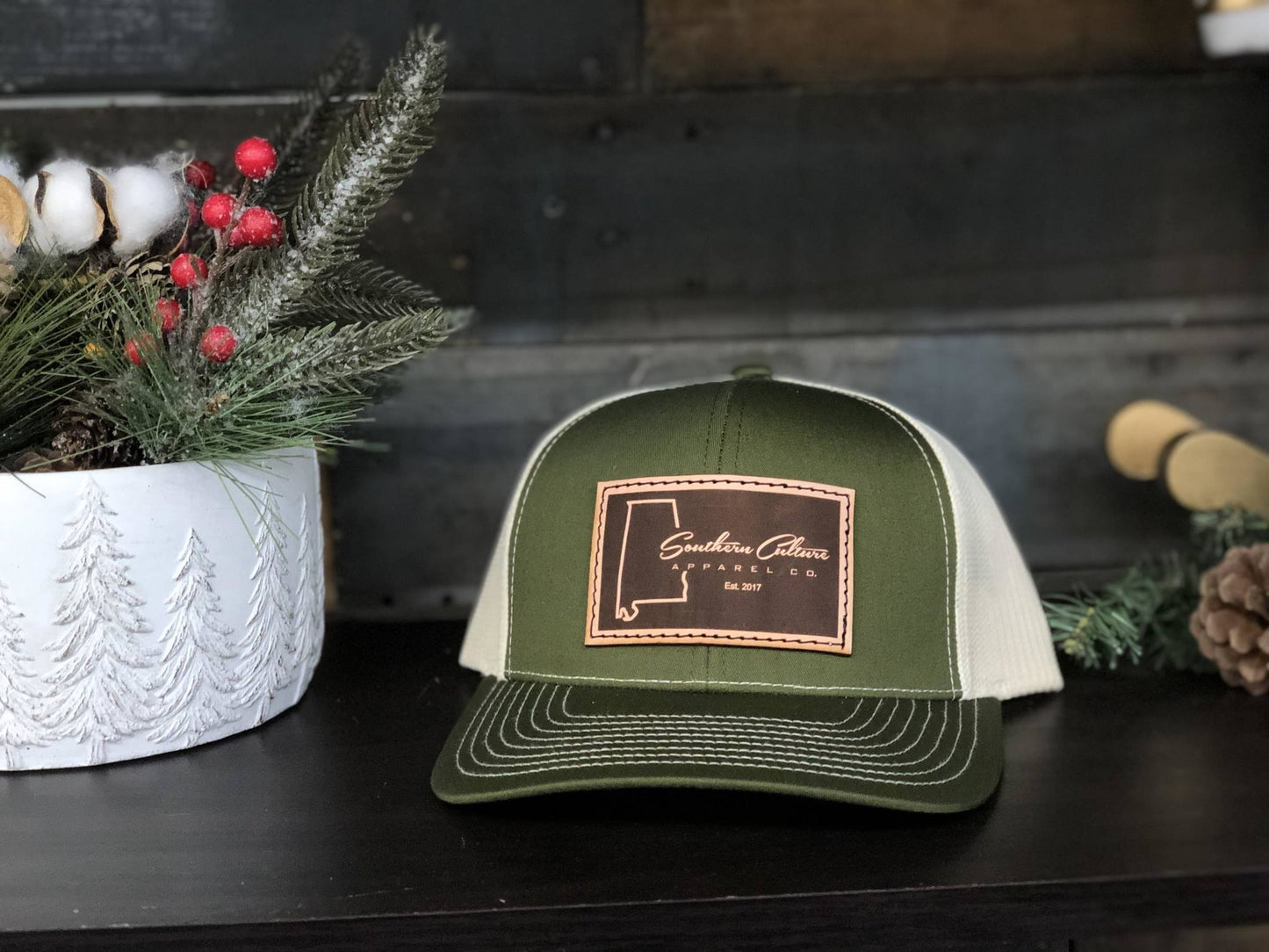 Southern Culture Dark Plain AL State Leather Patch Snapback Hat