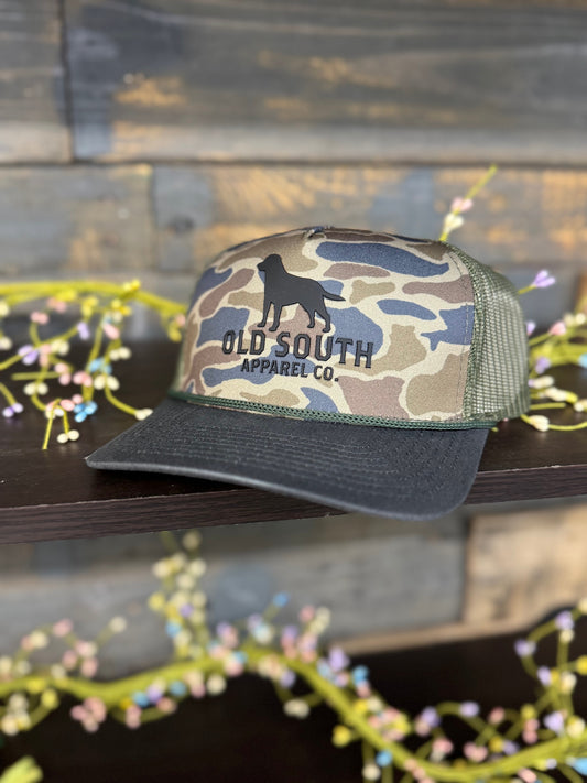 Old South Apparel Dog Outline Thicket Camo Rope Snapback Hat