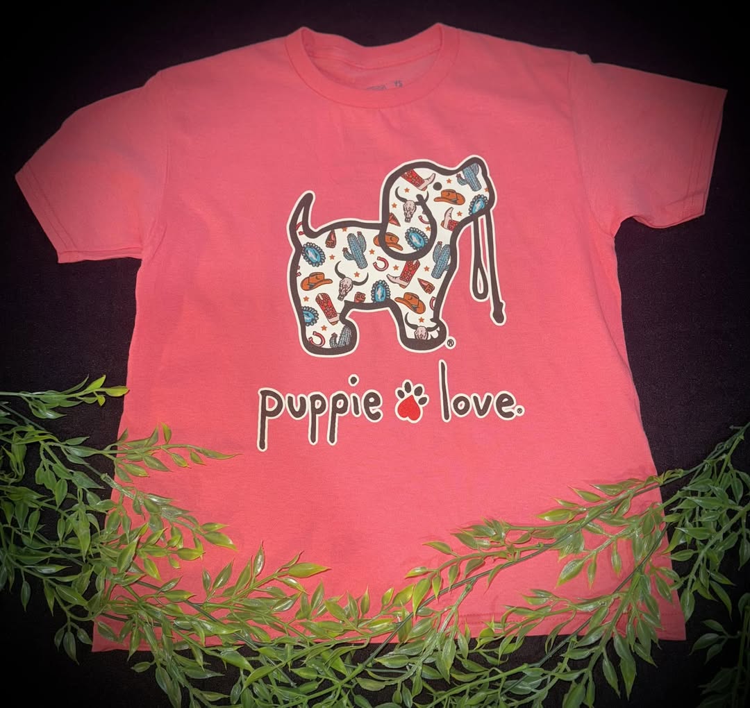 Puppie Love Youth Girls Western Pattern Pup S/S TEE Shirt