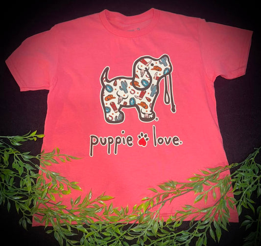 Puppie Love Youth Girls Western Pattern Pup S/S TEE Shirt